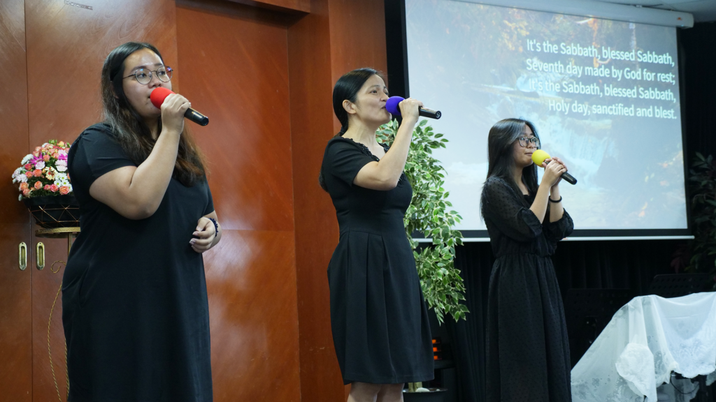 song service at the Filipino Adventist church in Singapore